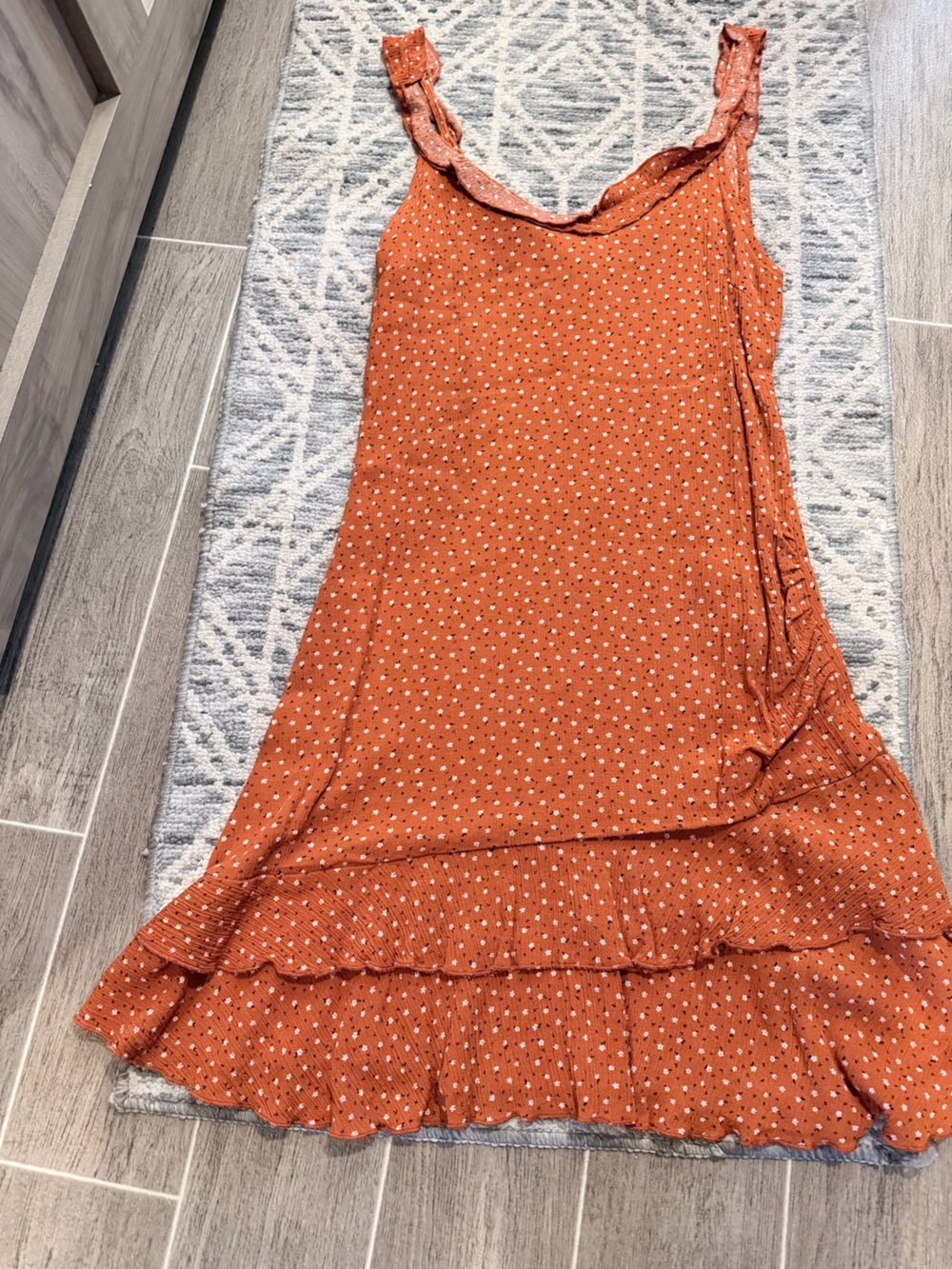 Women's Rust Orange Ruffle Hem Polka Dot Dress